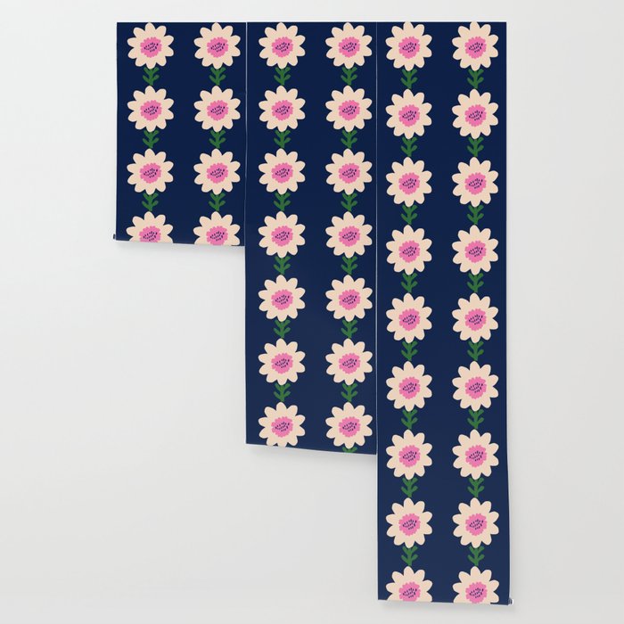 Sunflower - navy & pink Wallpaper Gallery Image 3