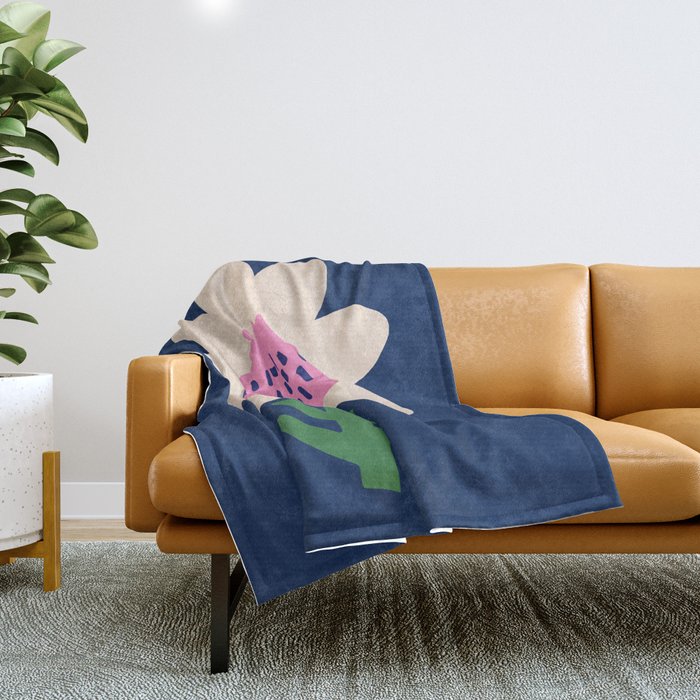 Sunflower - navy & pink Throw Blanket Gallery Image 1