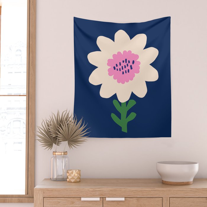 Sunflower - navy & pink Wall Tapestry Gallery Image 2