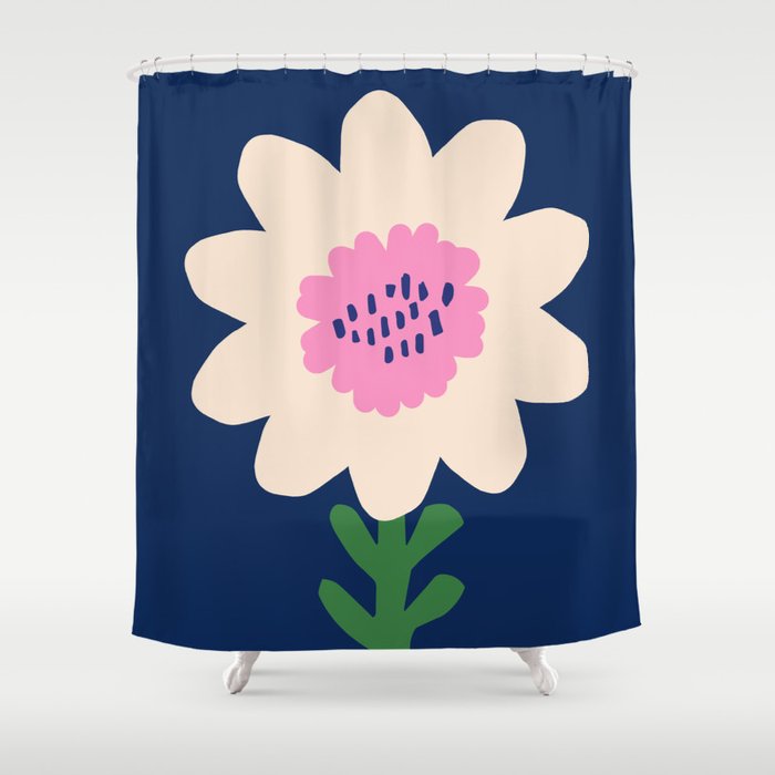Sunflower - navy & pink Shower Curtain Gallery Image 1