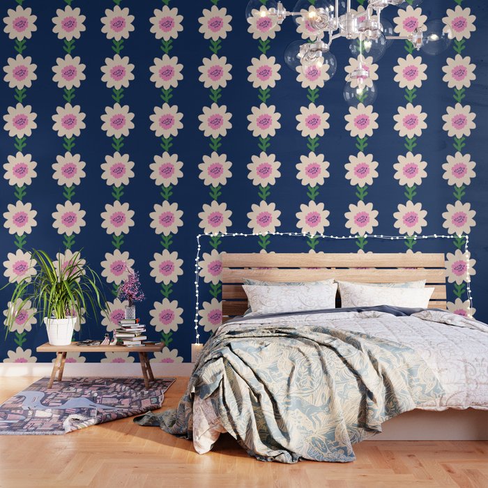 Sunflower - navy & pink Wallpaper Gallery Image 1