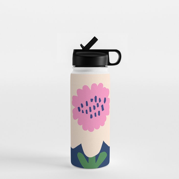 Sunflower - navy & pink Water Bottle Gallery Image 1