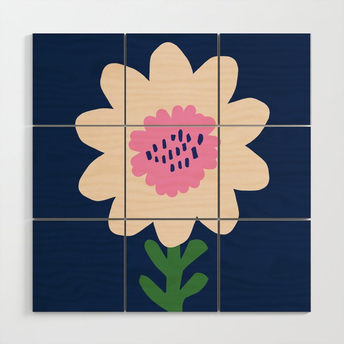 Sunflower - navy & pink Wood Wall Art Gallery Image 1