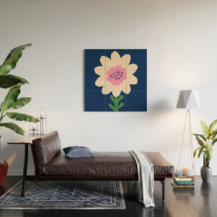 Sunflower - navy & pink Wood Wall Art Gallery Image 2