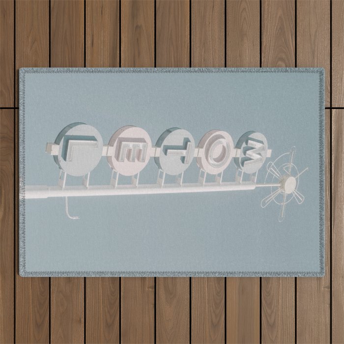 Motel Sign Photo Art Print | Light Blue Pastel Sky Summer Photograph Outdoor Rug Gallery Image 1
