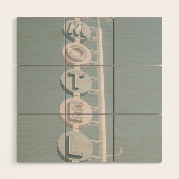 Motel Sign Photo Art Print | Light Blue Pastel Sky Summer Photograph Wood Wall Art Gallery Image 1