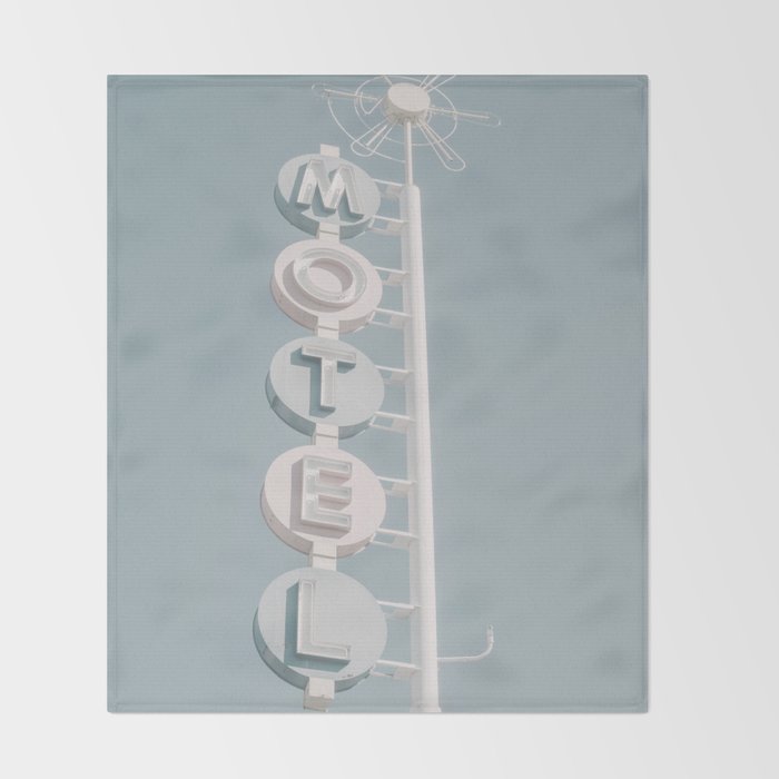 Motel Sign Photo Art Print | Light Blue Pastel Sky Summer Photograph Throw Blanket Gallery Image 2