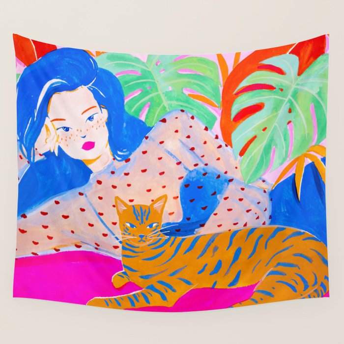 Relaxing with Cat Wall Tapestry Gallery Image 4