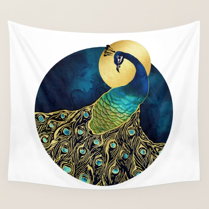Golden Peacock Wall Tapestry Gallery Image 4