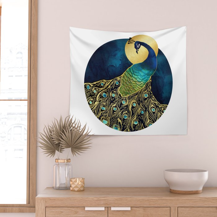 Golden Peacock Wall Tapestry Gallery Image 2
