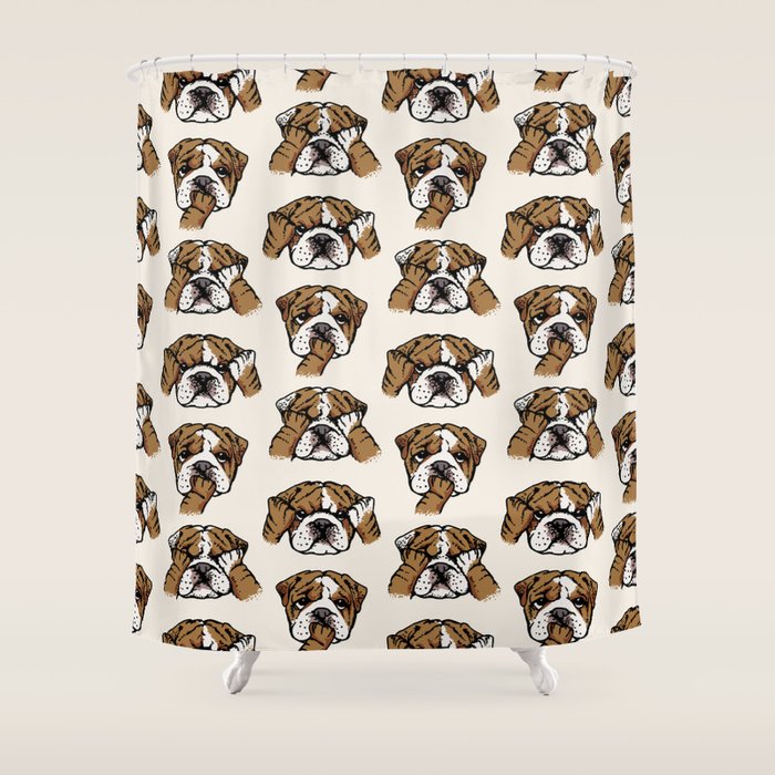 No Evil English Bulldog Shower Curtain Gallery Image 1
