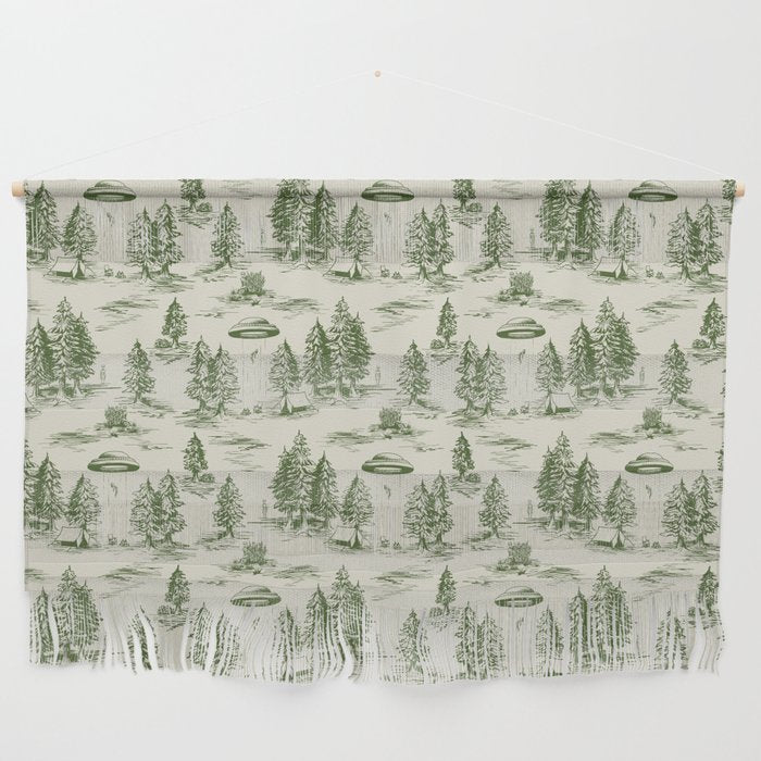 Green Alien Abduction Toile De Jouy Pattern Wall Hanging Gallery Image 1