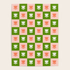 Retro Checkered Tulips Pattern - Pink and Green Poster Gallery Image 4
