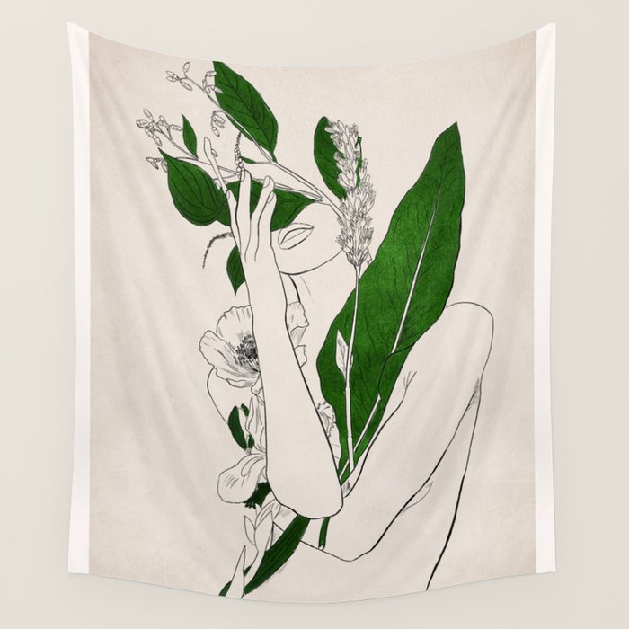 natural beauty-collage 7 Line Art 3 Wall Tapestry Gallery Image 1