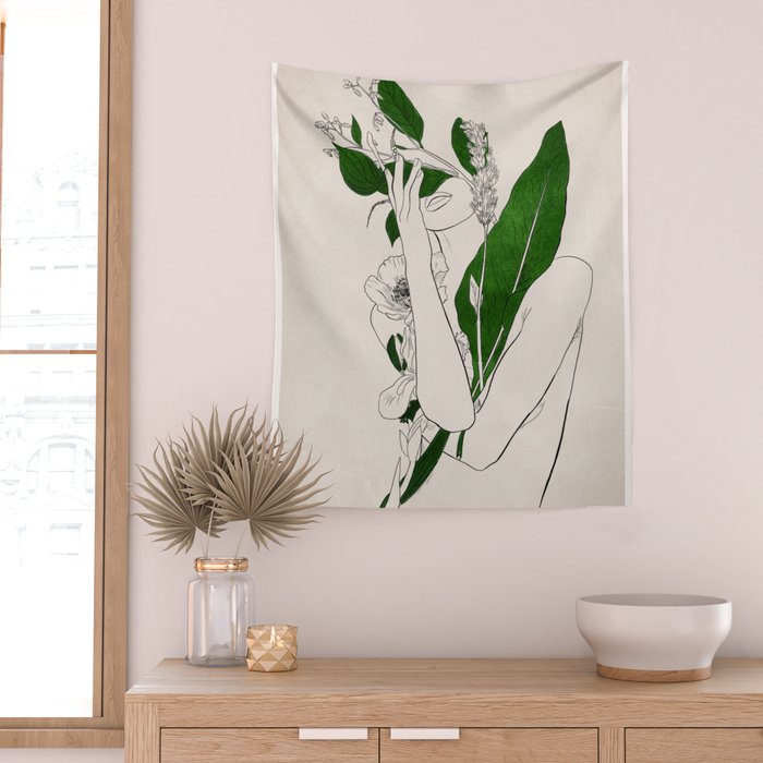 natural beauty-collage 7 Line Art 3 Wall Tapestry Gallery Image 2