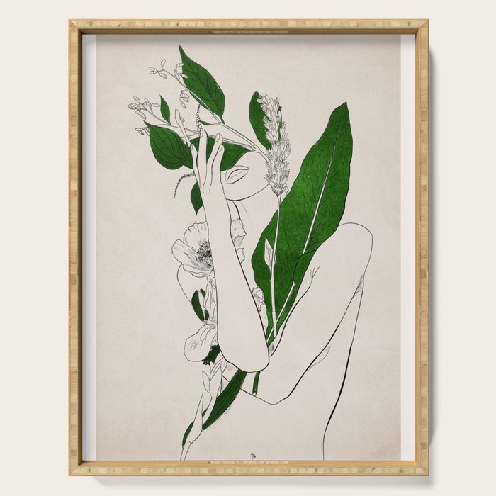 natural beauty-collage 7 Line Art 3 Serving Tray Gallery Image 1