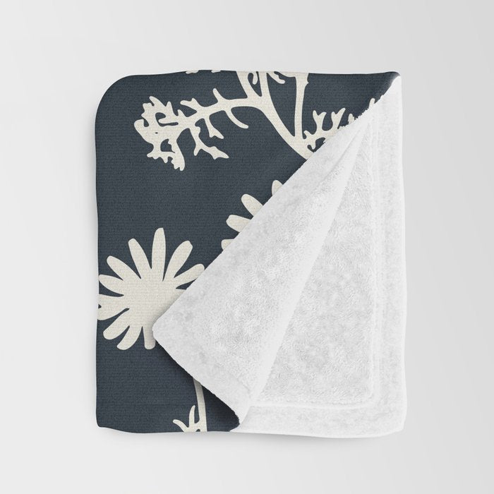 Wild Daisies Vintage Contemporary Floral Botanical Pattern in Dark Navy Blue Throw Blanket Gallery Image 3