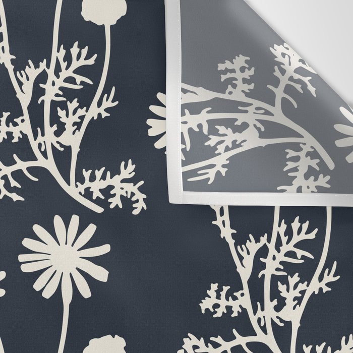Wild Daisies Vintage Contemporary Floral Botanical Pattern in Dark Navy Blue Wall Tapestry Gallery Image 3