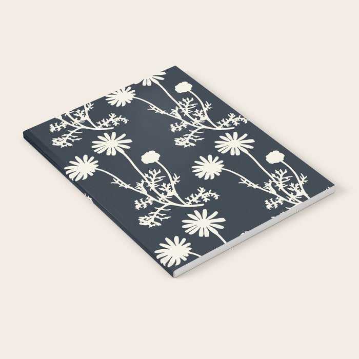 Wild Daisies Vintage Contemporary Floral Botanical Pattern in Dark Navy Blue Notebook Gallery Image 2