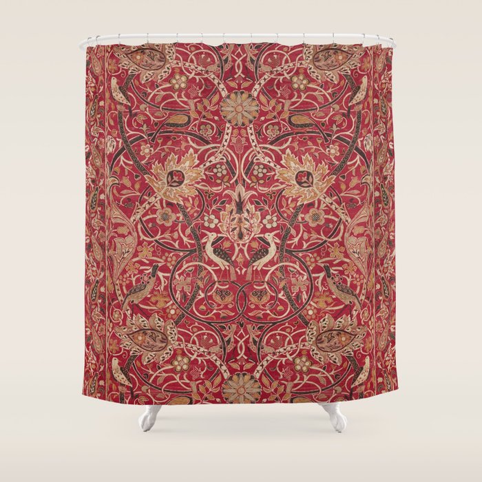 William Morris Bullerswood Red Paprika Gold Vintage Pattern Shower Curtain Gallery Image 1