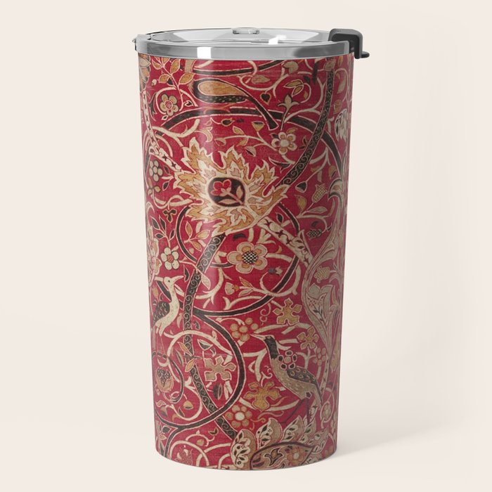 William Morris Bullerswood Red Paprika Gold Vintage Pattern Travel Mug Gallery Image 2