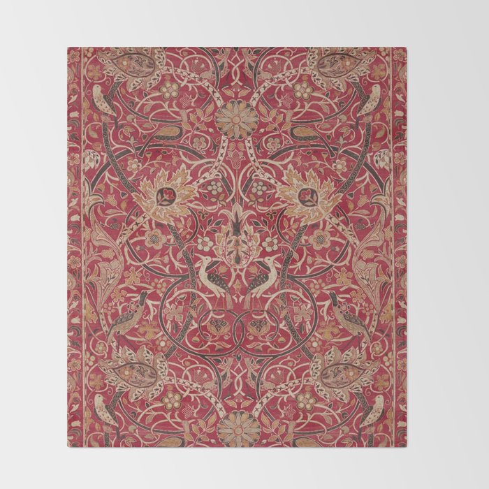 William Morris Bullerswood Red Paprika Gold Vintage Pattern Throw Blanket Gallery Image 2