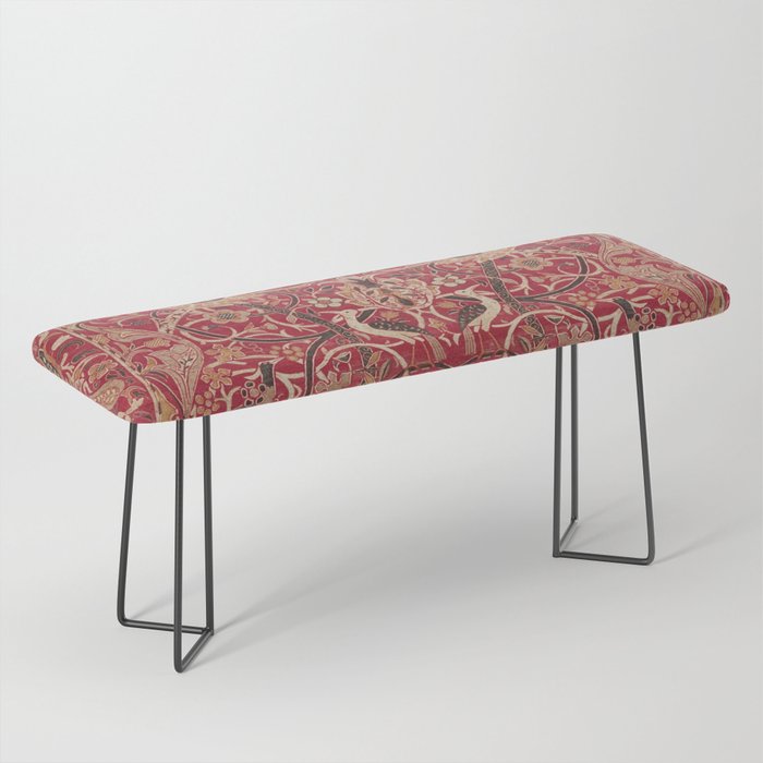 William Morris Bullerswood Red Paprika Gold Vintage Pattern Bench Gallery Image 1
