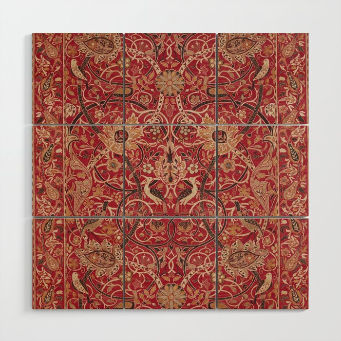 William Morris Bullerswood Red Paprika Gold Vintage Pattern Wood Wall Art Gallery Image 1