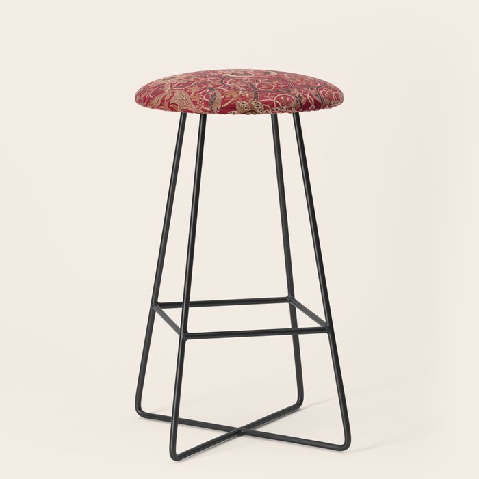 William Morris Bullerswood Red Paprika Gold Vintage Pattern Stool Gallery Image 1