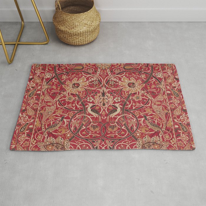 William Morris Bullerswood Red Paprika Gold Vintage Pattern Rug Gallery Image 1
