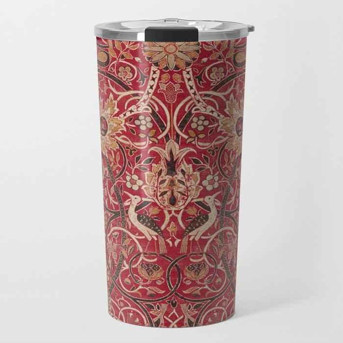 William Morris Bullerswood Red Paprika Gold Vintage Pattern Travel Mug Gallery Image 1
