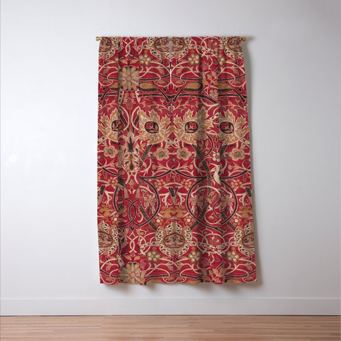 William Morris Bullerswood Red Paprika Gold Vintage Pattern Window Curtain Gallery Image 3