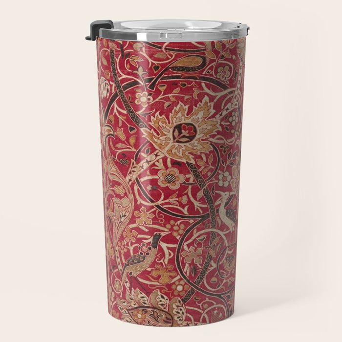 William Morris Bullerswood Red Paprika Gold Vintage Pattern Travel Mug Gallery Image 3