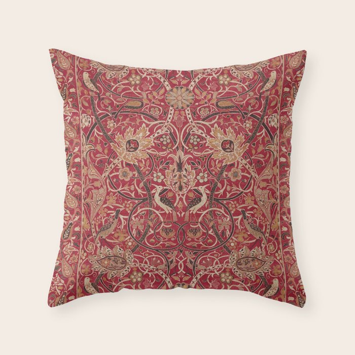 William Morris Bullerswood Red Paprika Gold Vintage Pattern Throw Pillow Gallery Image 1