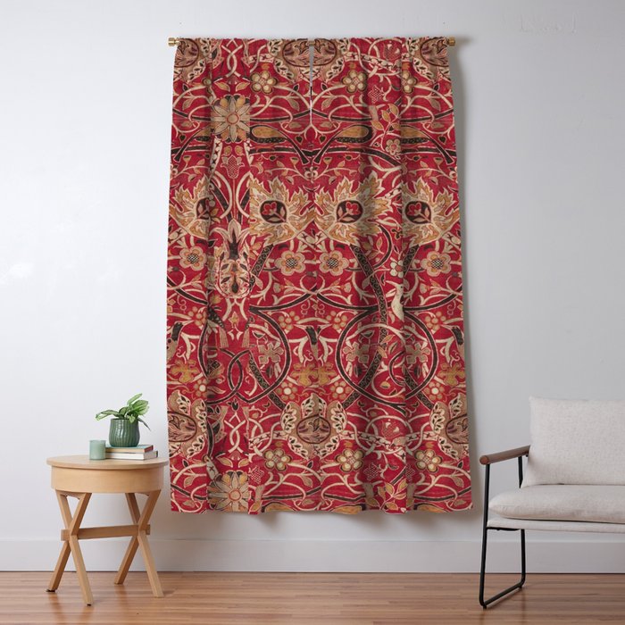 William Morris Bullerswood Red Paprika Gold Vintage Pattern Window Curtain Gallery Image 5