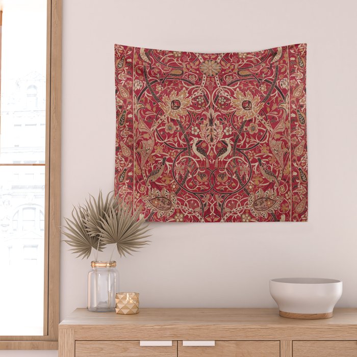 William Morris Bullerswood Red Paprika Gold Vintage Pattern Wall Tapestry Gallery Image 2