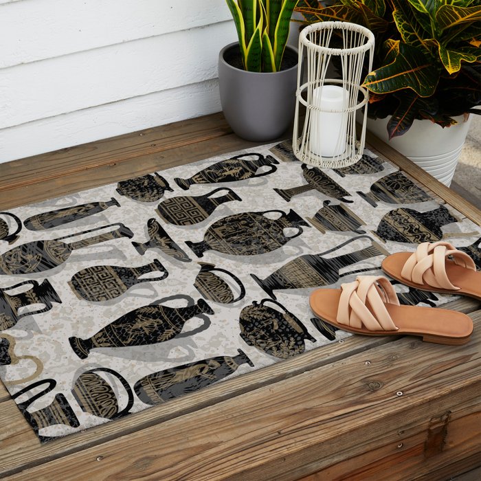 Antique pottery warm black Outdoor Rug Gallery Image 2