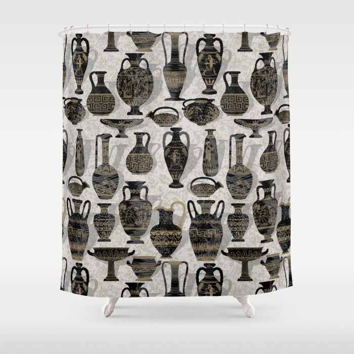 Antique pottery warm black Shower Curtain Gallery Image 1