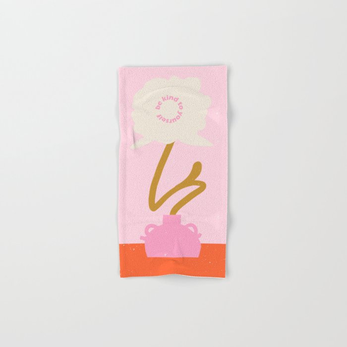 Modern abstract flower and vase. Be kind to yourself quote Bath Towel Gallery Image 1
