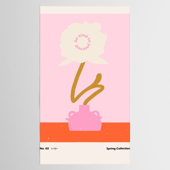 Modern abstract flower and vase. Be kind to yourself quote Tablecloth Gallery Image 2