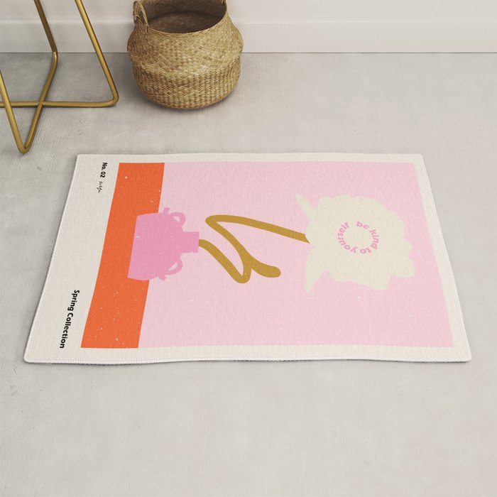 Modern abstract flower and vase. Be kind to yourself quote Rug Gallery Image 1