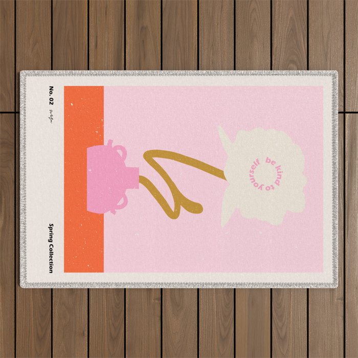 Modern abstract flower and vase. Be kind to yourself quote Outdoor Rug Gallery Image 1