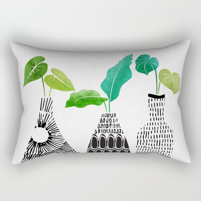Plants in Black and White Vases Rectangular Pillow Gallery Image 2