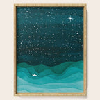 Starry Ocean, teal sailboat watercolor sea waves night Serving Tray Gallery Image 1