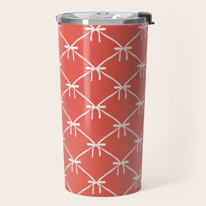 Bows & Ribbons Pattern XIII Bright Red Travel Mug Gallery Image 2