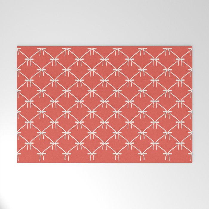 Bows & Ribbons Pattern XIII Bright Red Welcome Mat Gallery Image 1