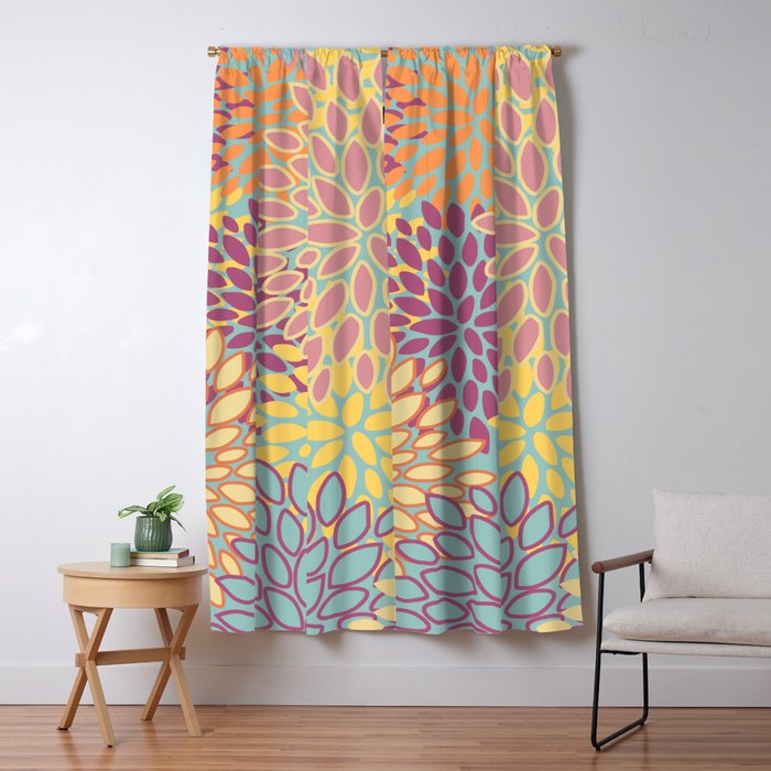 Festive, Floral Prints, Orange, Yellow, Teal and Pink Window Curtain Gallery Image 5