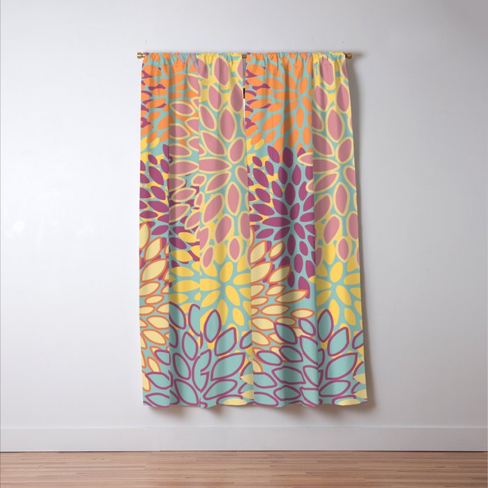 Festive, Floral Prints, Orange, Yellow, Teal and Pink Window Curtain Gallery Image 3
