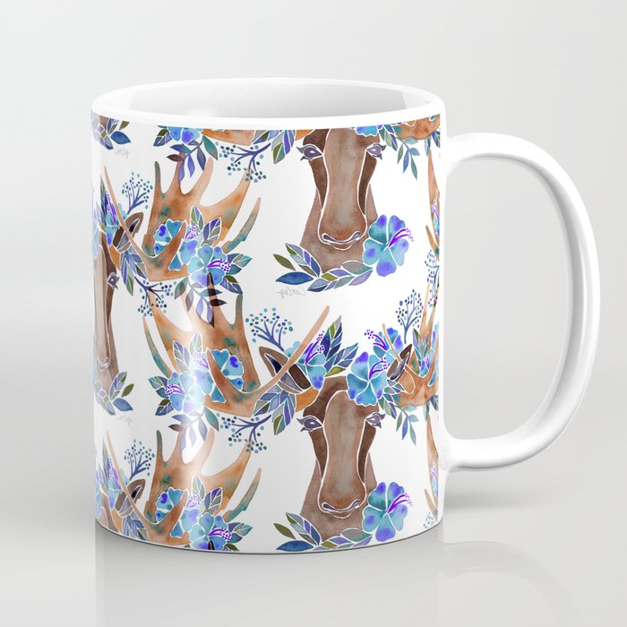 Floral Moose - Blue Flowers Coffee Mug Gallery Image 1