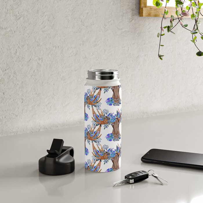 Floral Moose - Blue Flowers Water Bottle Gallery Image 4